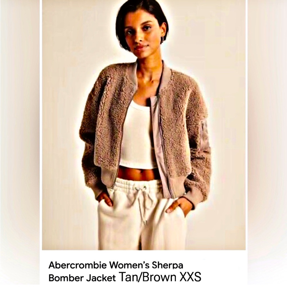 A&F Sherpa Bomber Jacket in Tan/Brown XXS NWOT